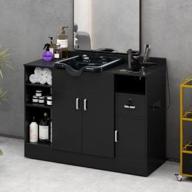 Shampoo Backwash Station for Salons,Salon Station with Shampoo Bowl & Storage Layer, Drawer,10V Outlets, USB Port, Faucet Sprayer