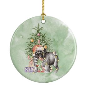 Pug Black #2 Christmas Presents and Tree Ceramic Ornament Christmas Tree Hanging Decorations for Home Christmas Holiday, Party, Gift, 3 in, Multi