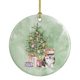Corgi Puppy Christmas Presents and Tree Ceramic Ornament Christmas Tree Hanging Decorations for Home Christmas Holiday, Party, Gift, 3 in, Multic