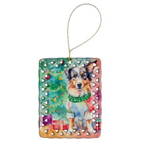 Australian Shepherd Christmas Porcelain Ornament Christmas Tree Hanging Decorations for Home Christmas Holiday, Rectangle, Gift, Multicolor