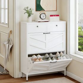 Shoe Cabinet with 2 Flip Drawers and 2 Drawers, Slim Metal Entryway Storage Cabinet
