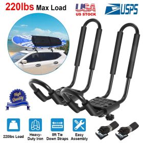 1 Pair Universal J-Bar Kayak Carrier 220LBS Load Heavy Duty Canoe Car Top Mount Carrier Roof Rack w/ 2Pcs Tie Down Straps