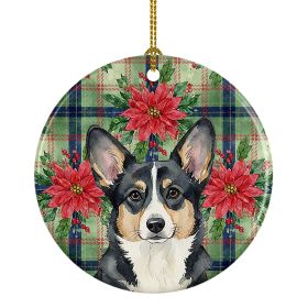 Black and White Cardigan Welsh Corgi Christmas PoinsettIas Ceramic Ornament Christmas Tree Hanging Decorations for Home Christmas Holiday, Party,