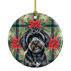 Black Havanese Christmas PoinsettIas Ceramic Ornament Christmas Tree Hanging Decorations for Home Christmas Holiday, Party, Gift, 3 in, Multicolo