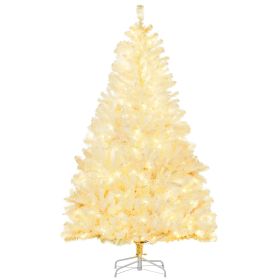 HOMCOM 6ft Tall Prelit Artificial Christmas Tree Holiday Decor With 638 Branches, 220 Warm White LED Lights, Auto Open, White (Option: white)